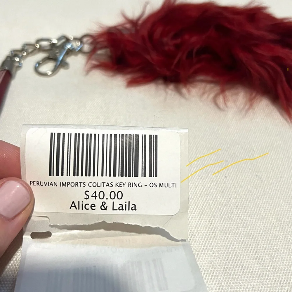 NWT NEW Maroon Red Feathery Leather Key Chain Key Holder